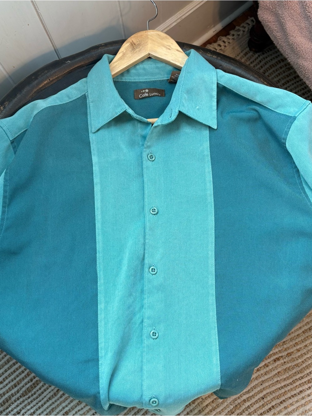 Café Luna Men’s Two-Tone Teal Button-Down Shirt